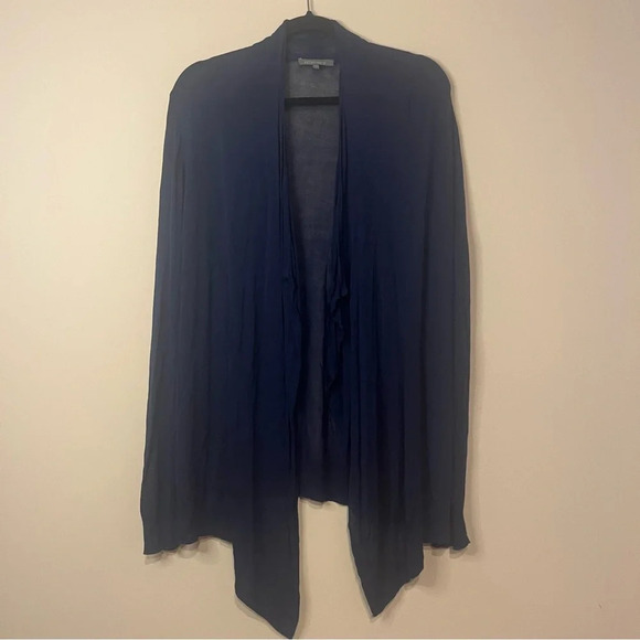 100% Viscose Navy Blue Lightweight Knit Fall Waterfall Cardigan - Picture 1 of 7